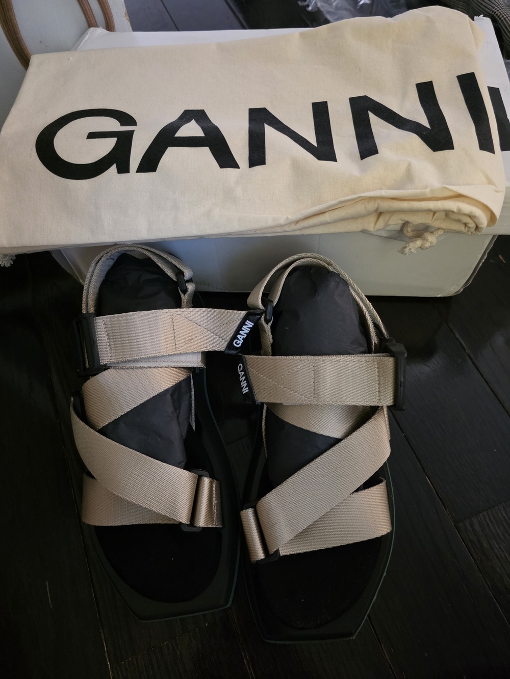 GANNI Beige Strappy Sport Sandals for Women